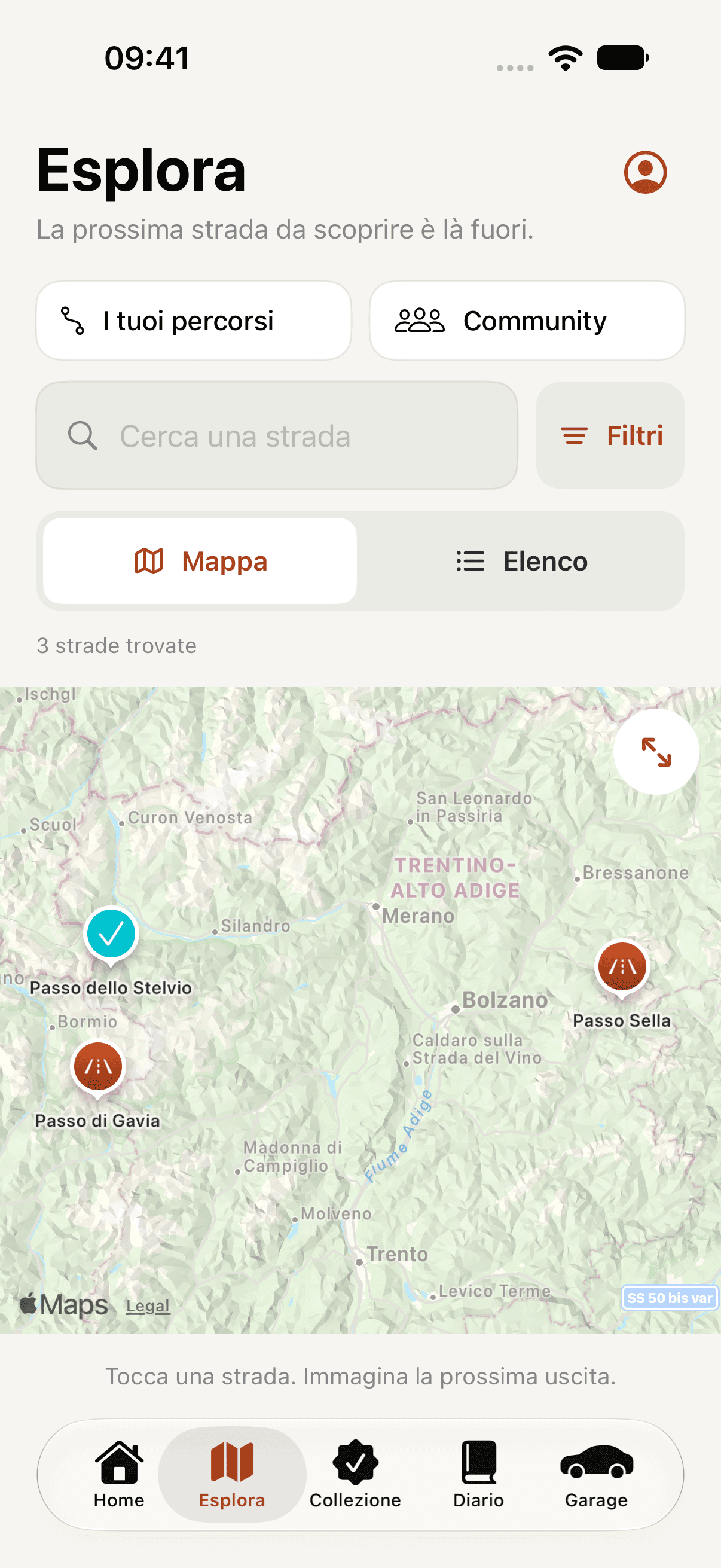 Mappa di Roadful con una strada del catalogo