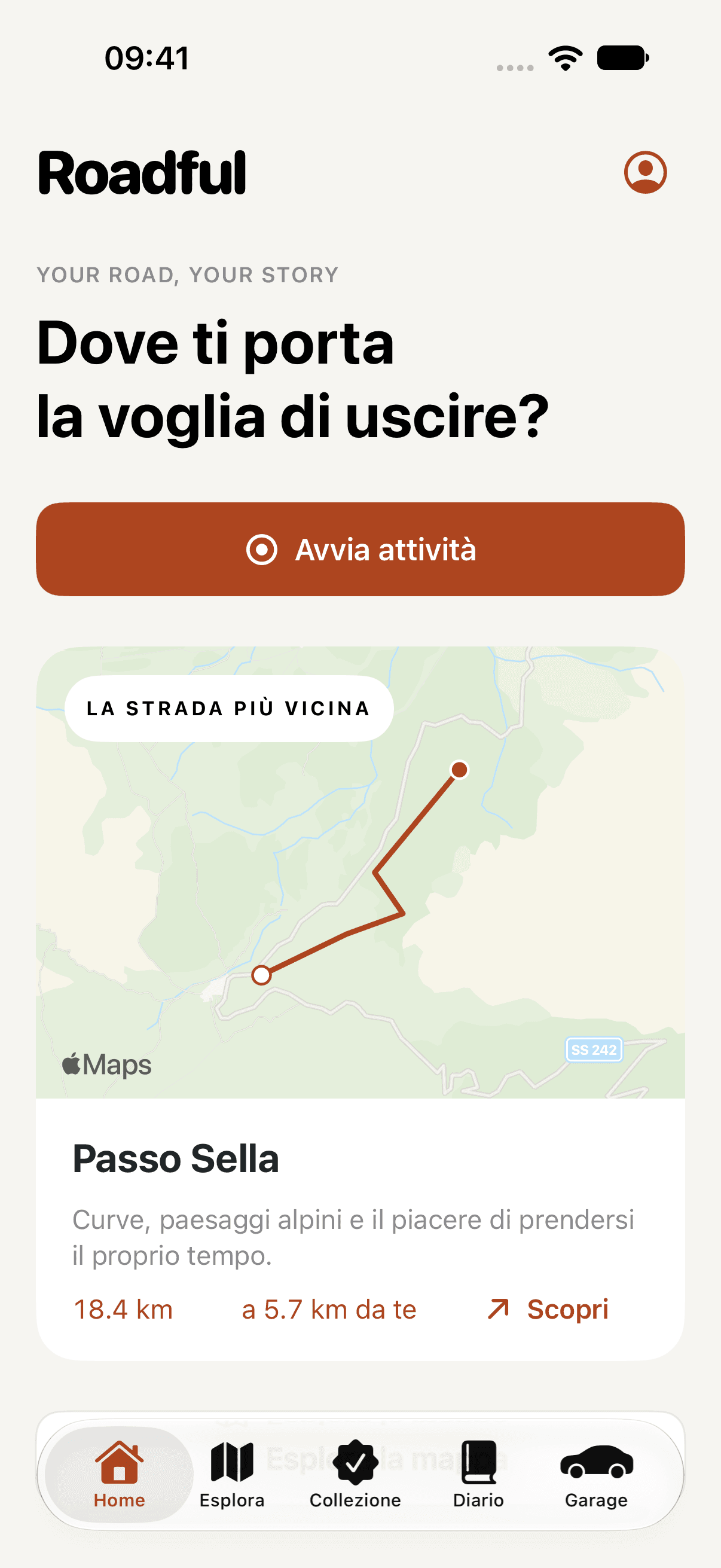 Home di Roadful, con la strada più vicina