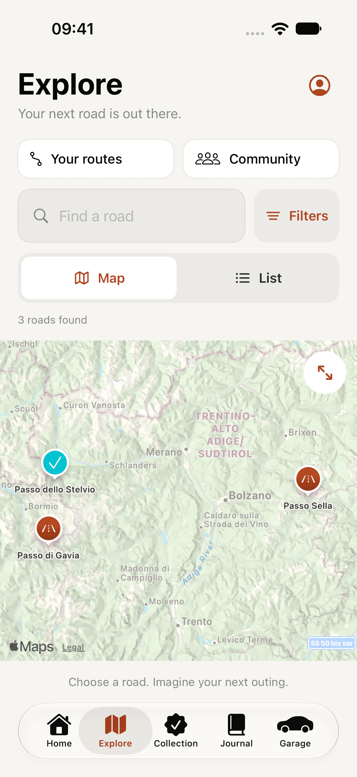Roadful map with a catalogue road